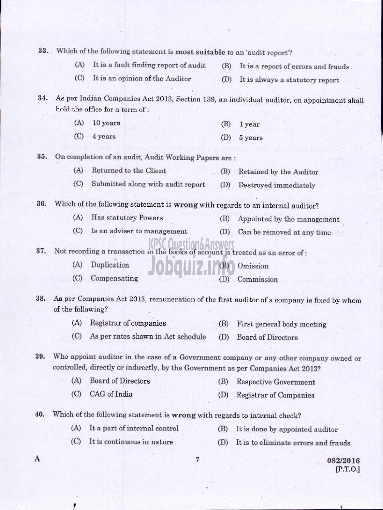 Kerala PSC Question Paper - ACCOUNTANT /JUNIOR ACCOUNTANT /ACCOUNTS ASSISTANT VARIOUS COMPANIES/CORPNS/BOARDS/SOCIETIES-5