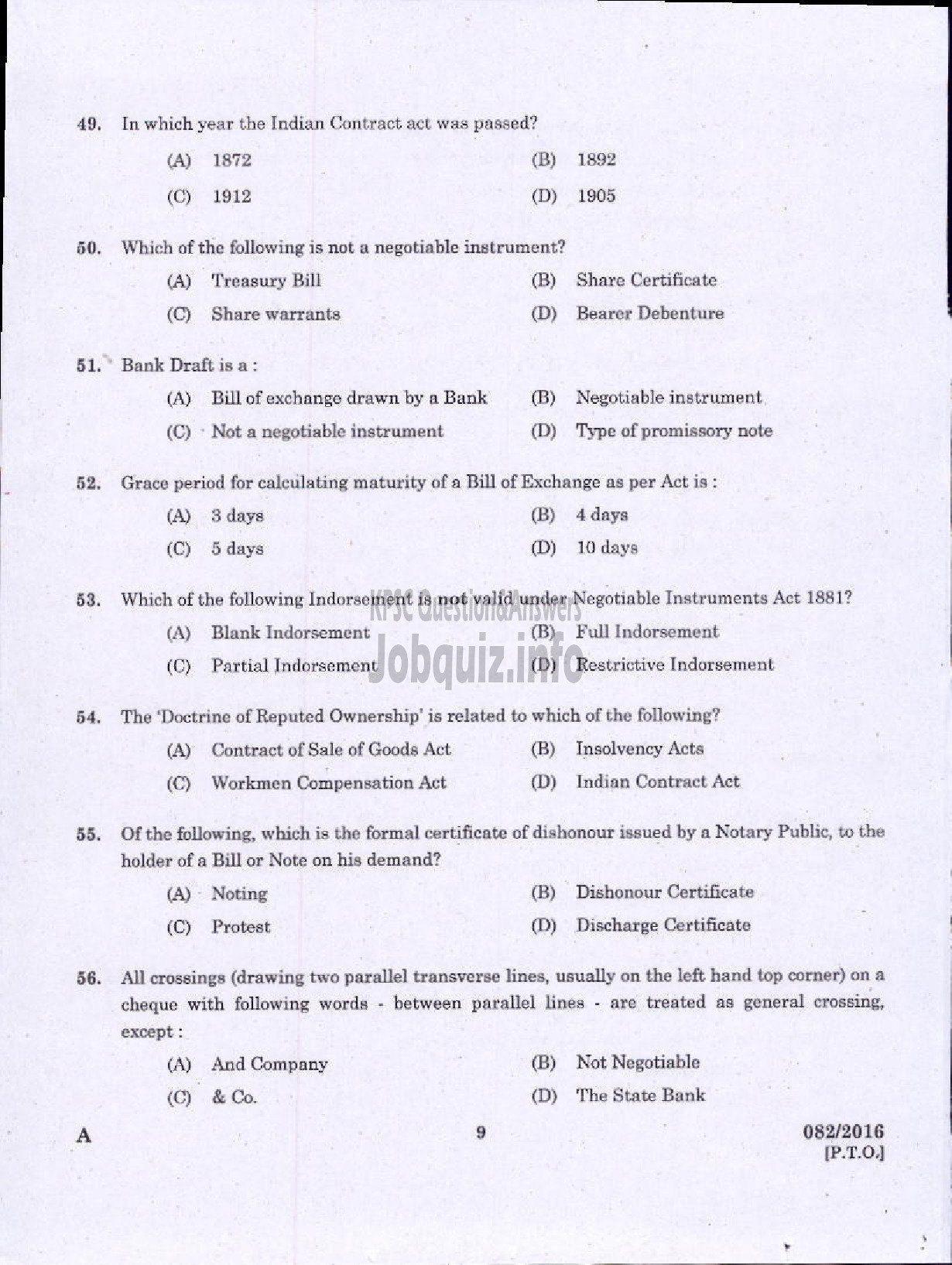 Kerala PSC Question Paper - ACCOUNTANT /JUNIOR ACCOUNTANT /ACCOUNTS ASSISTANT VARIOUS COMPANIES/CORPNS/BOARDS/SOCIETIES-7