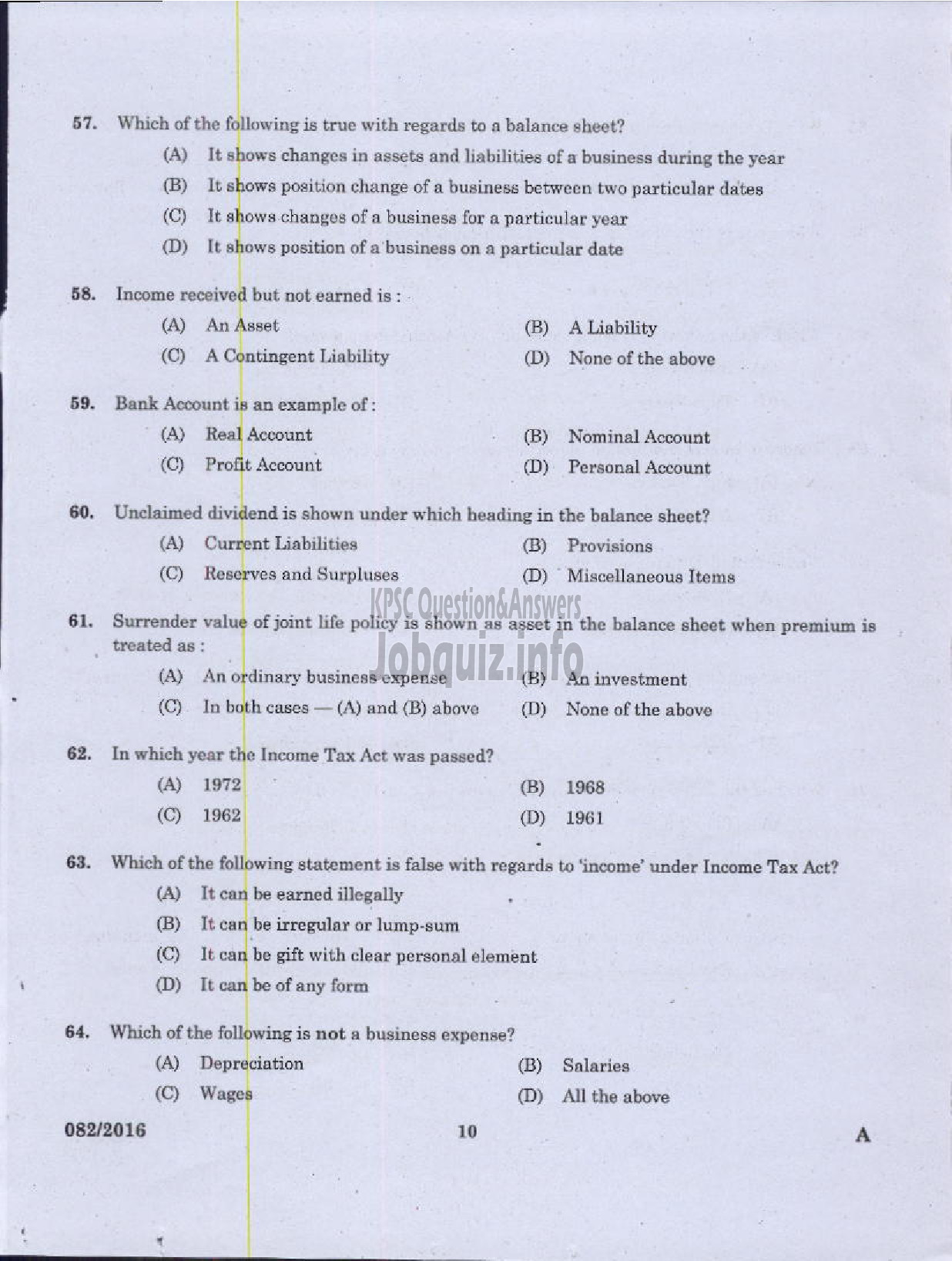 Kerala PSC Question Paper - ACCOUNTANT /JUNIOR ACCOUNTANT /ACCOUNTS ASSISTANT VARIOUS COMPANIES/CORPNS/BOARDS/SOCIETIES-8