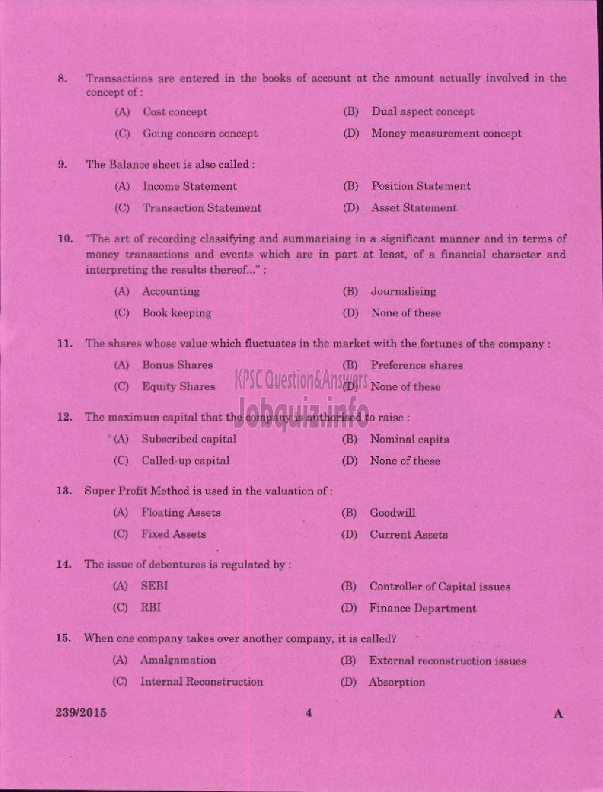 Kerala PSC Question Paper - ACCOUNTS OFFICER KELPAM-2
