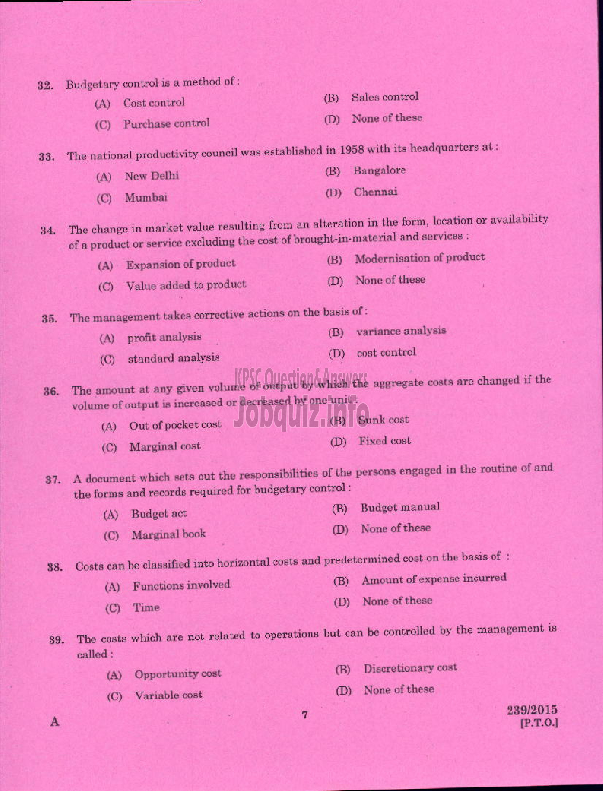 Kerala PSC Question Paper - ACCOUNTS OFFICER KELPAM-5