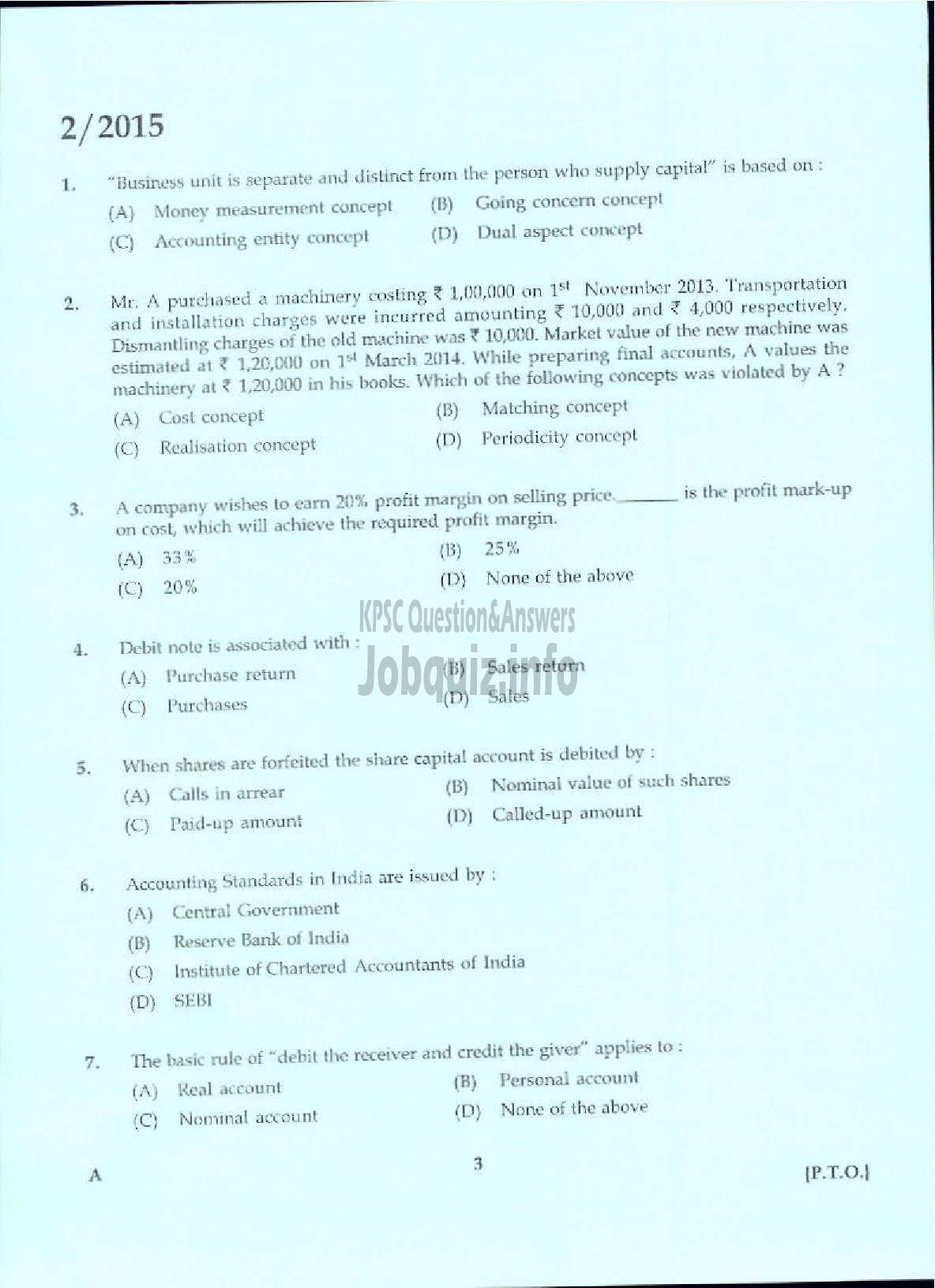 Kerala PSC Question Paper - ACCOUNTS OFFICER KERALA CO OPERATIVE MILK MARKETING FEDERATION LTD-1