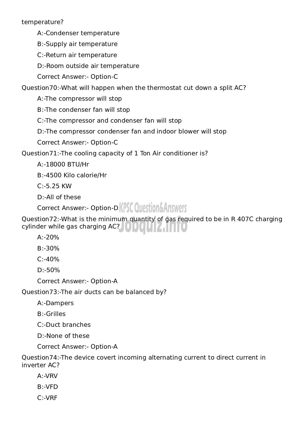 Kerala PSC Question Paper - AC Plant Operator-14