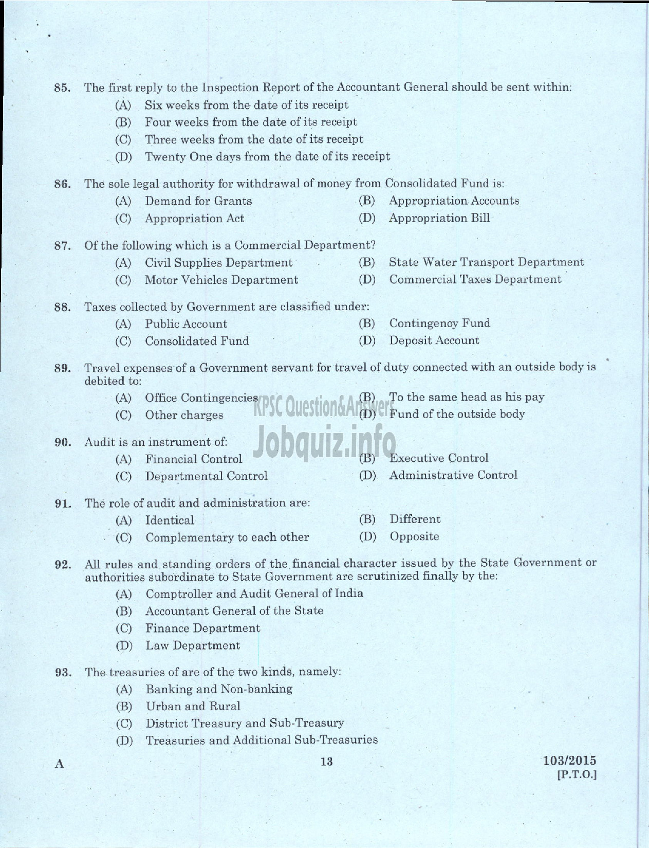 Kerala PSC Question Paper - ADMINISTRATIVE OFFICER BY TRANSFER INTERNAL KSRTC-11