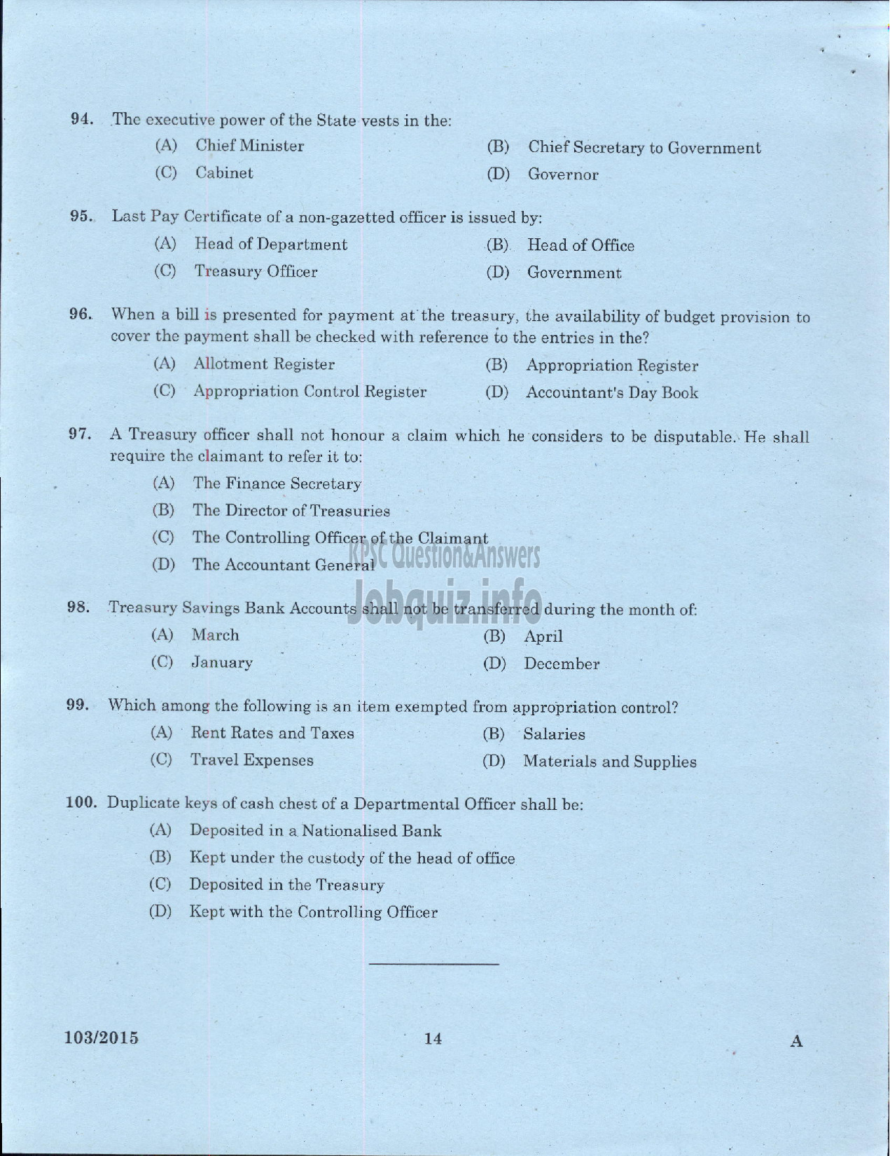 Kerala PSC Question Paper - ADMINISTRATIVE OFFICER BY TRANSFER INTERNAL KSRTC-12
