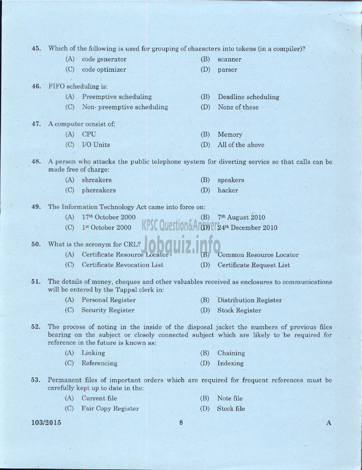 Kerala PSC Question Paper - ADMINISTRATIVE OFFICER BY TRANSFER INTERNAL KSRTC-6