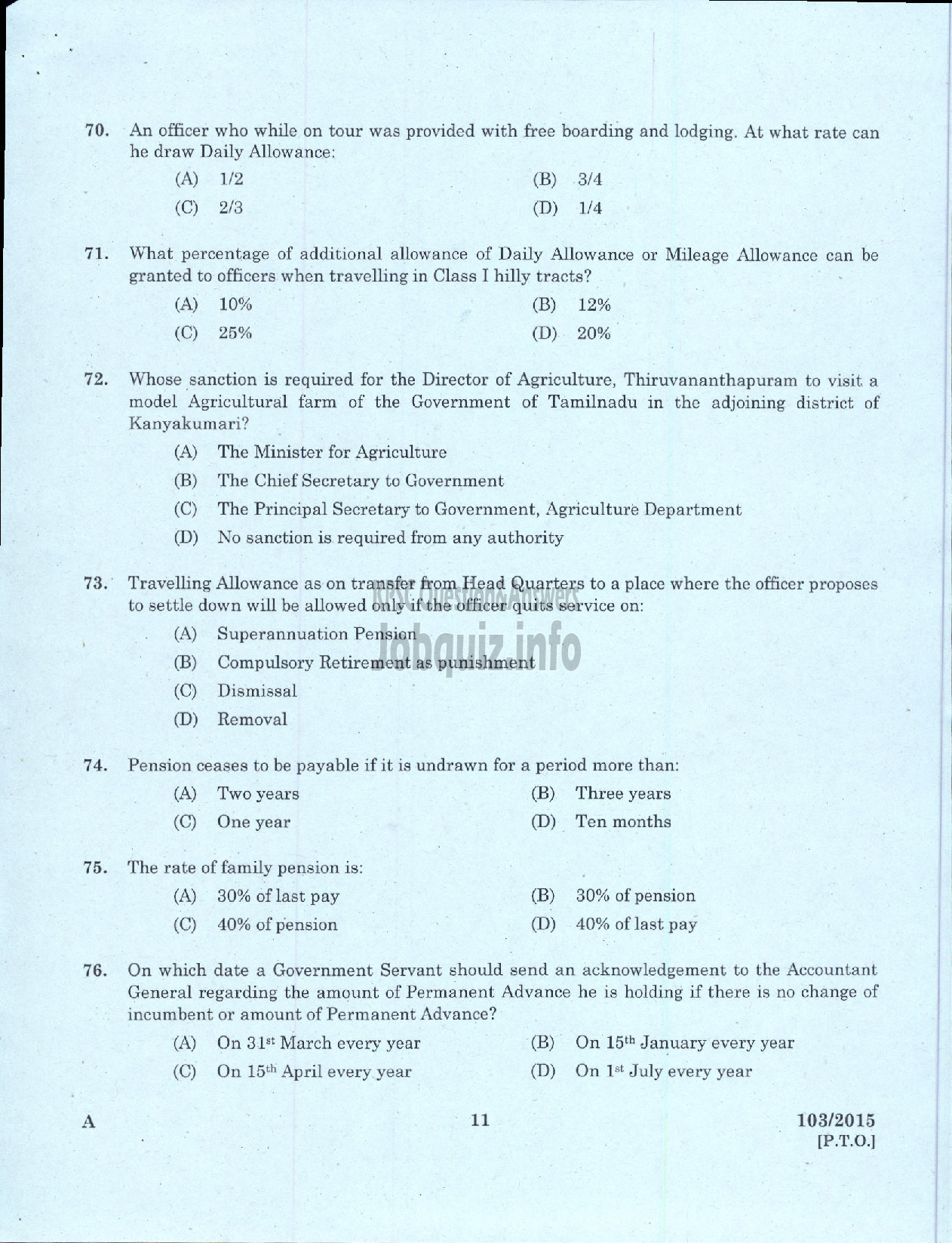 Kerala PSC Question Paper - ADMINISTRATIVE OFFICER BY TRANSFER INTERNAL KSRTC-9