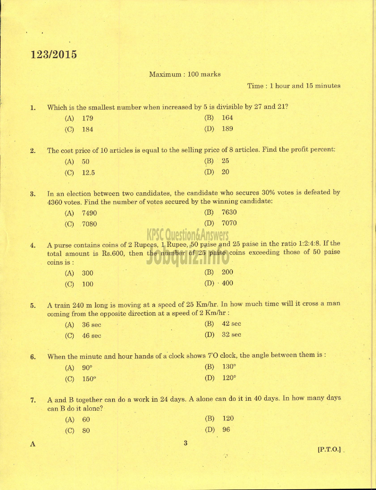 Kerala PSC Question Paper - ADMINISTRATIVE OFFICER DIRECT KSRTC-1