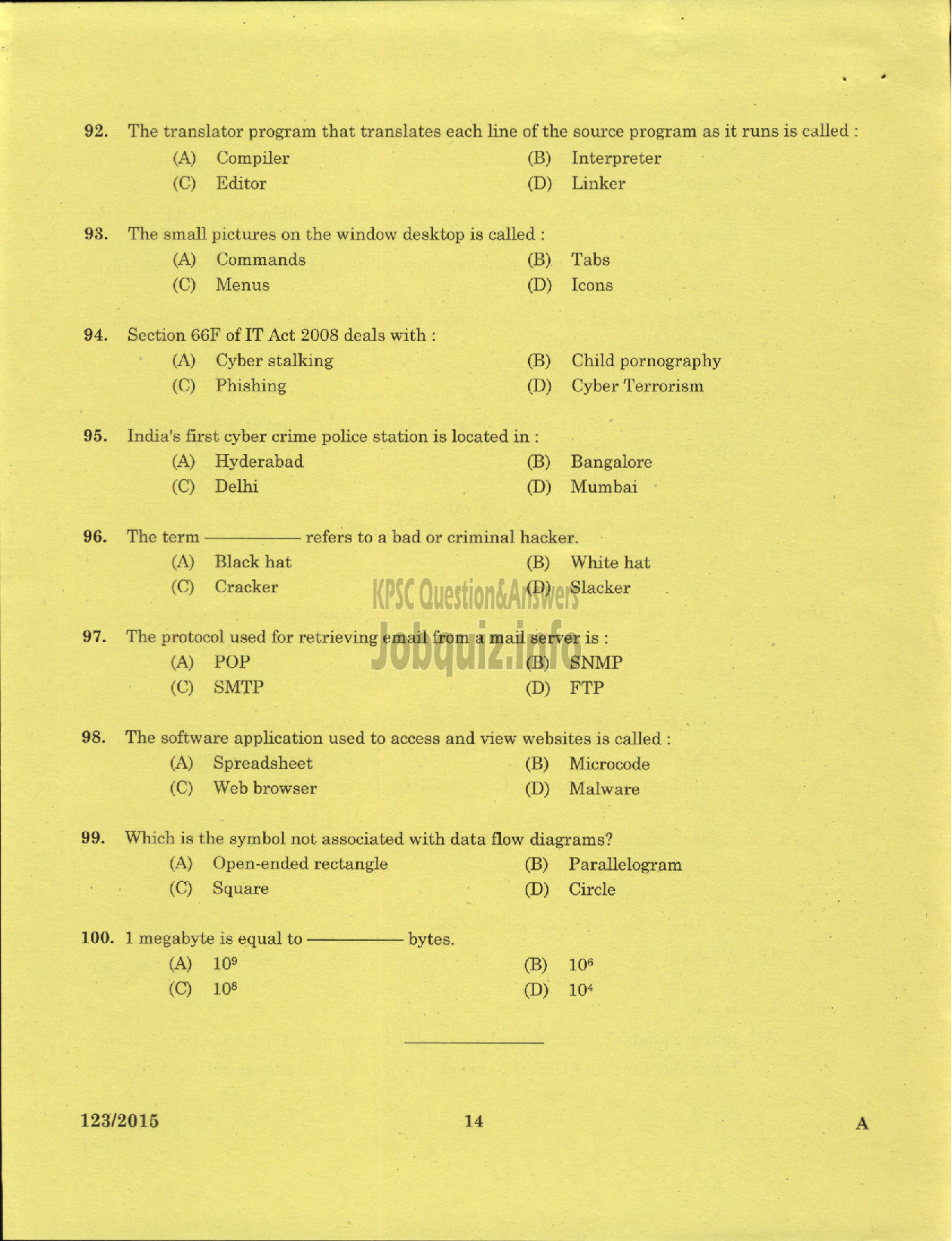 Kerala PSC Question Paper - ADMINISTRATIVE OFFICER DIRECT KSRTC-12