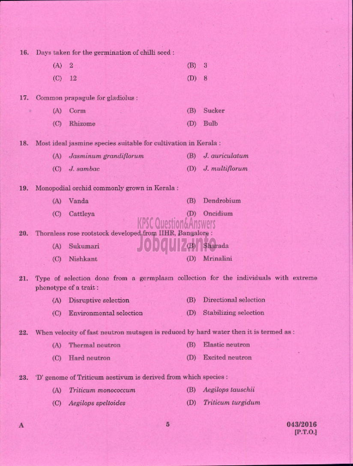 Kerala PSC Question Paper - AGRICULTURAL OFFICER AGRICULTURE/KERALA LAND USE BOARD/DCB-3