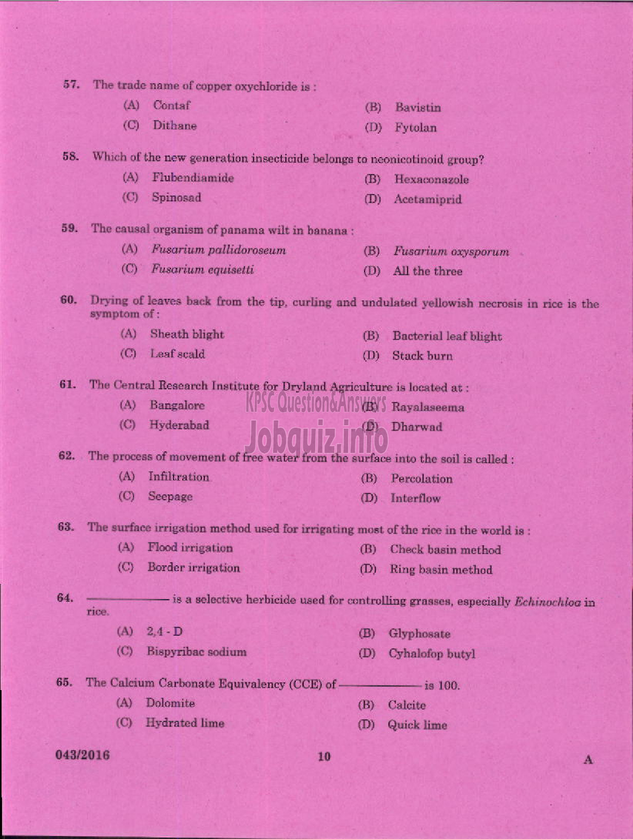 Kerala PSC Question Paper - AGRICULTURAL OFFICER AGRICULTURE/KERALA LAND USE BOARD/DCB-8