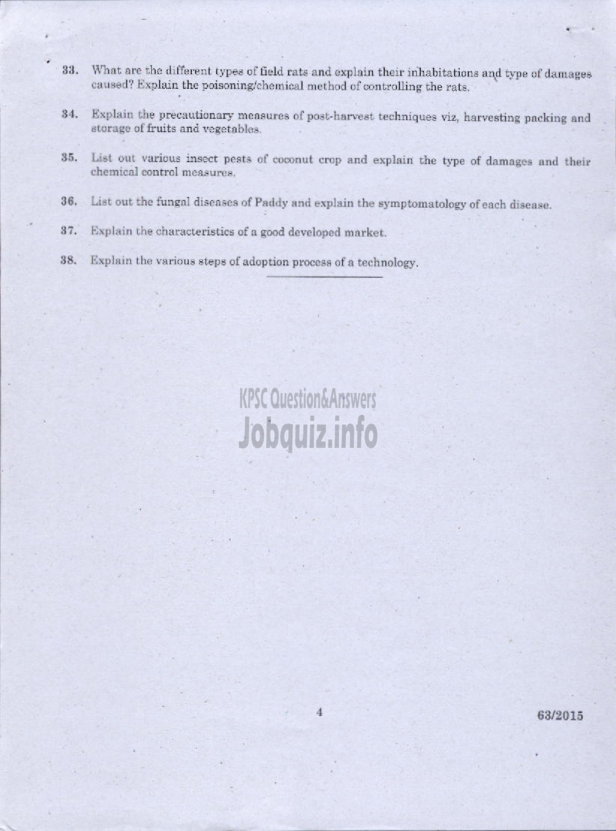 Kerala PSC Question Paper - AGRICULTURE-4