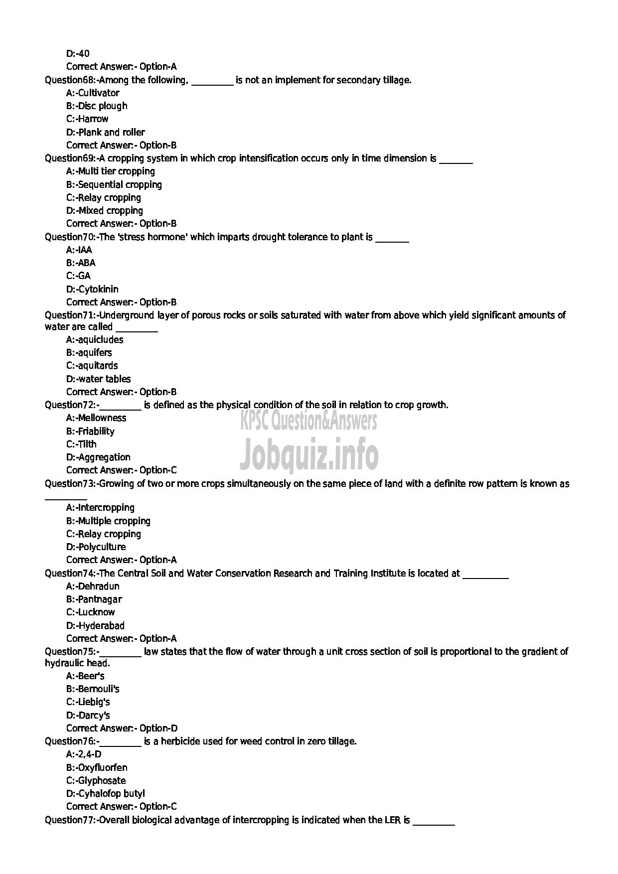 Kerala PSC Question Paper - AGRONOMIST KERALA STATE LANDUSE BOARD-8