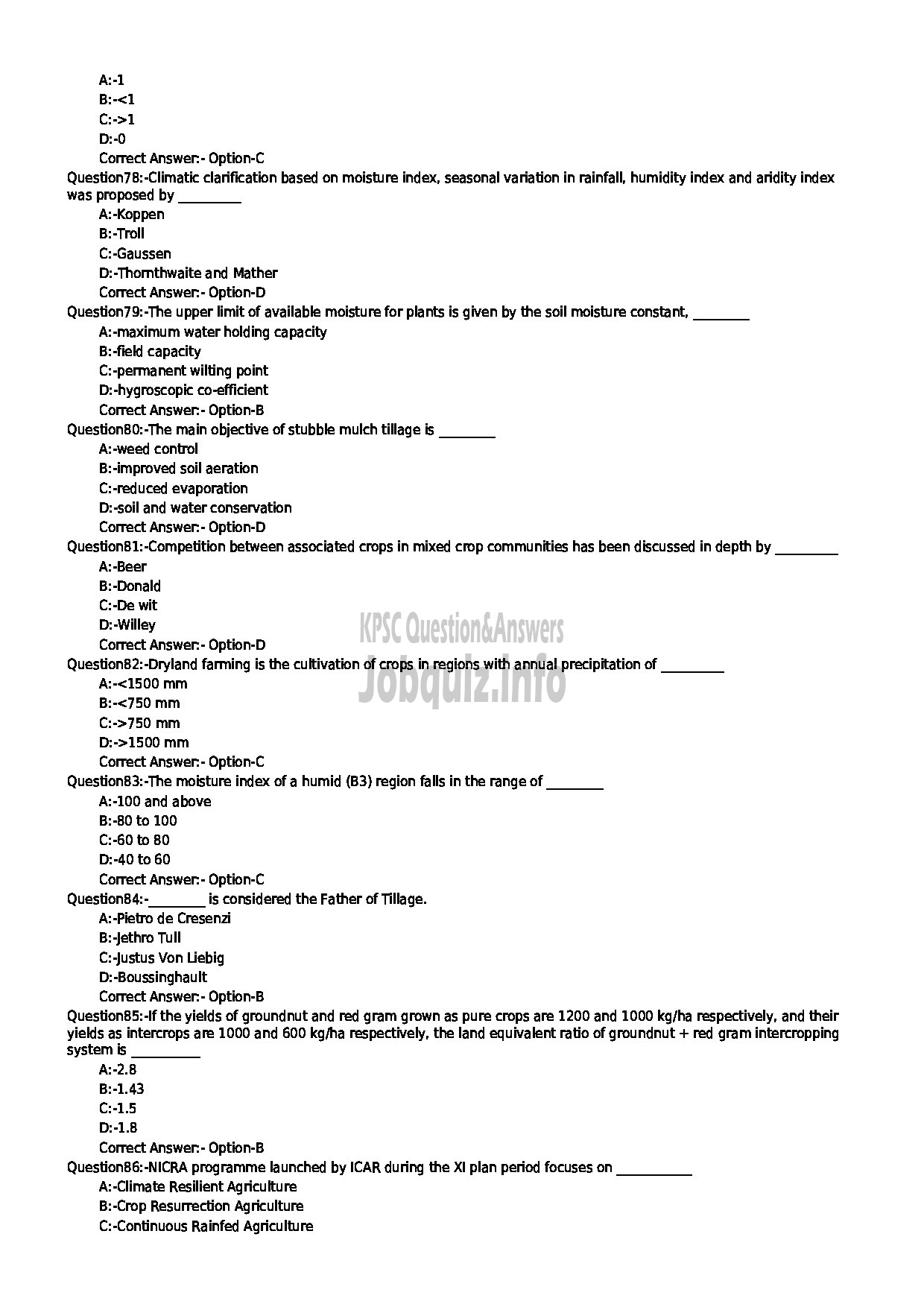 Kerala PSC Question Paper - AGRONOMIST KERALA STATE LANDUSE BOARD-9