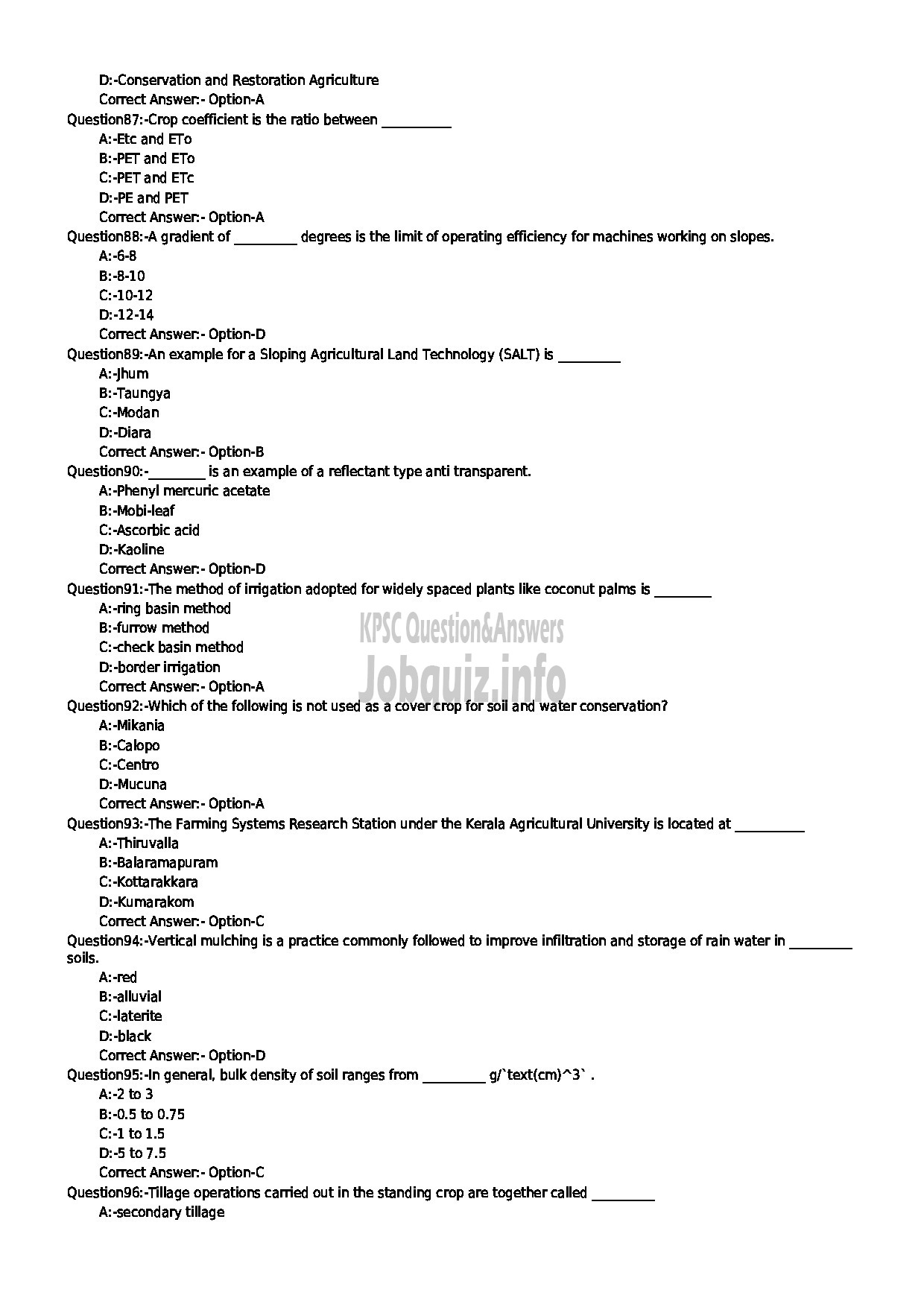 Kerala PSC Question Paper - AGRONOMIST KERALA STATE LANDUSE BOARD-10