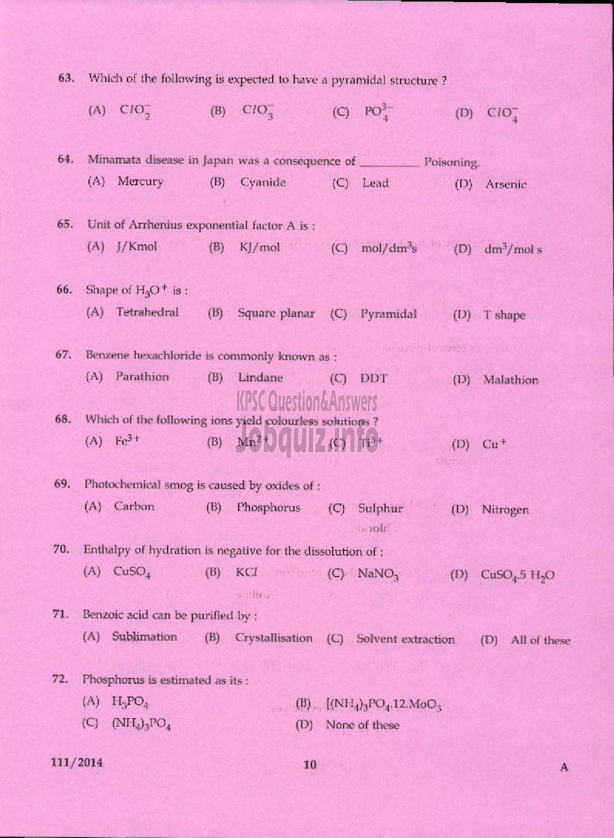 Kerala PSC Question Paper - ANALYST CHEMICAL TESTING LABORATORY INDUSTRIES AND COMMERCE-8