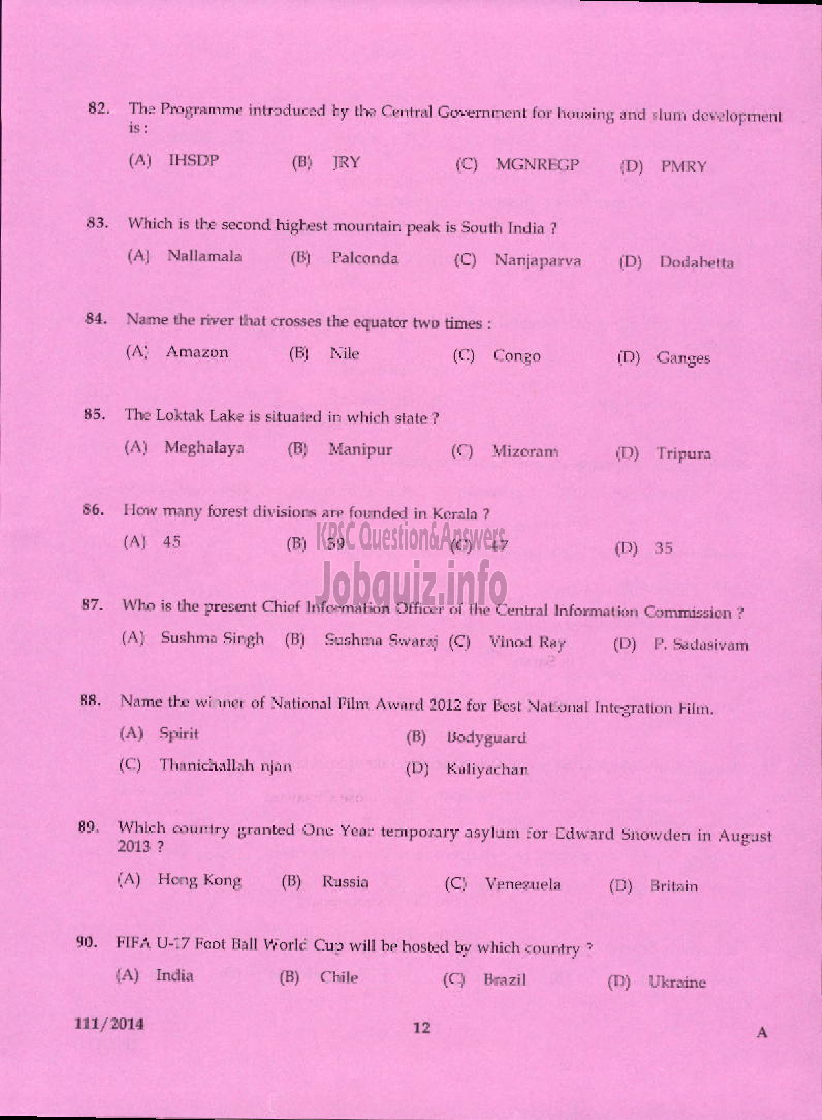 Kerala PSC Question Paper - ANALYST CHEMICAL TESTING LABORATORY INDUSTRIES AND COMMERCE-10