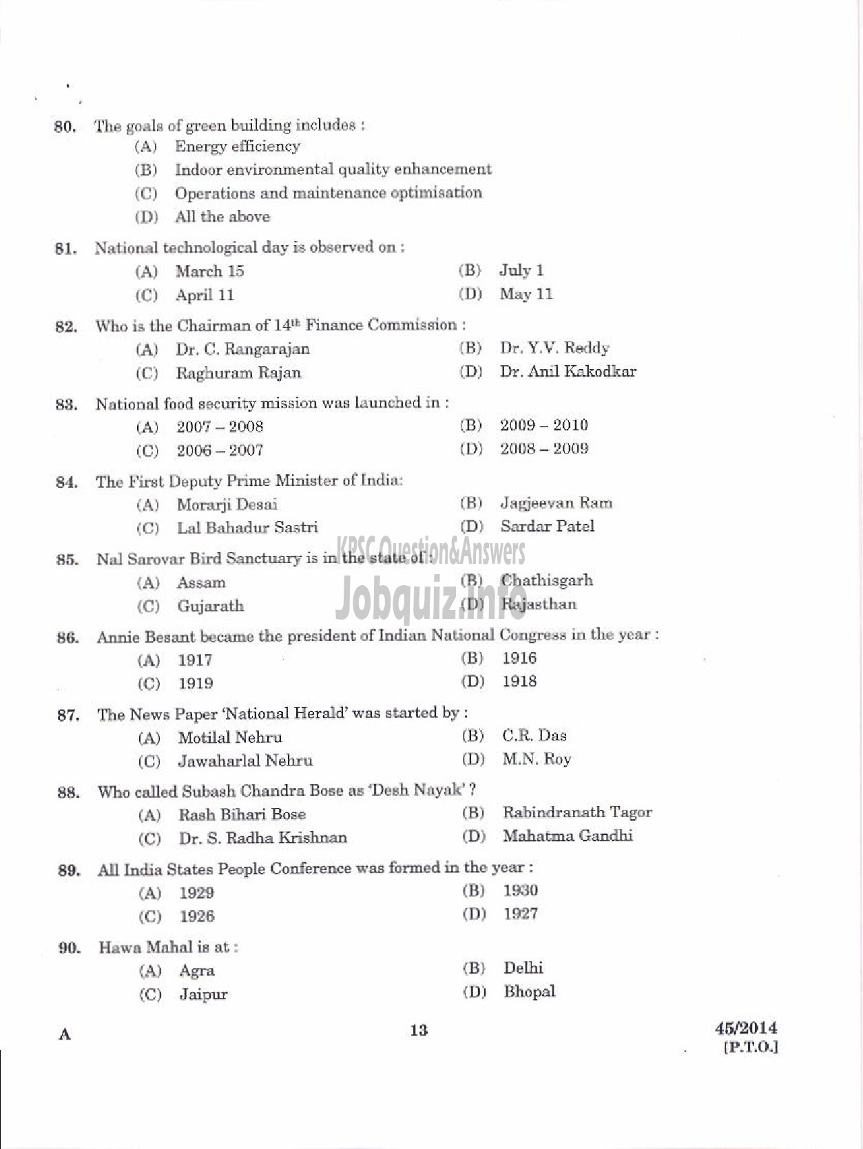 Kerala PSC Question Paper - ARCHITECTURAL HEAD DRAFTSMAN KERALA STATE HOUSING BOARD-11