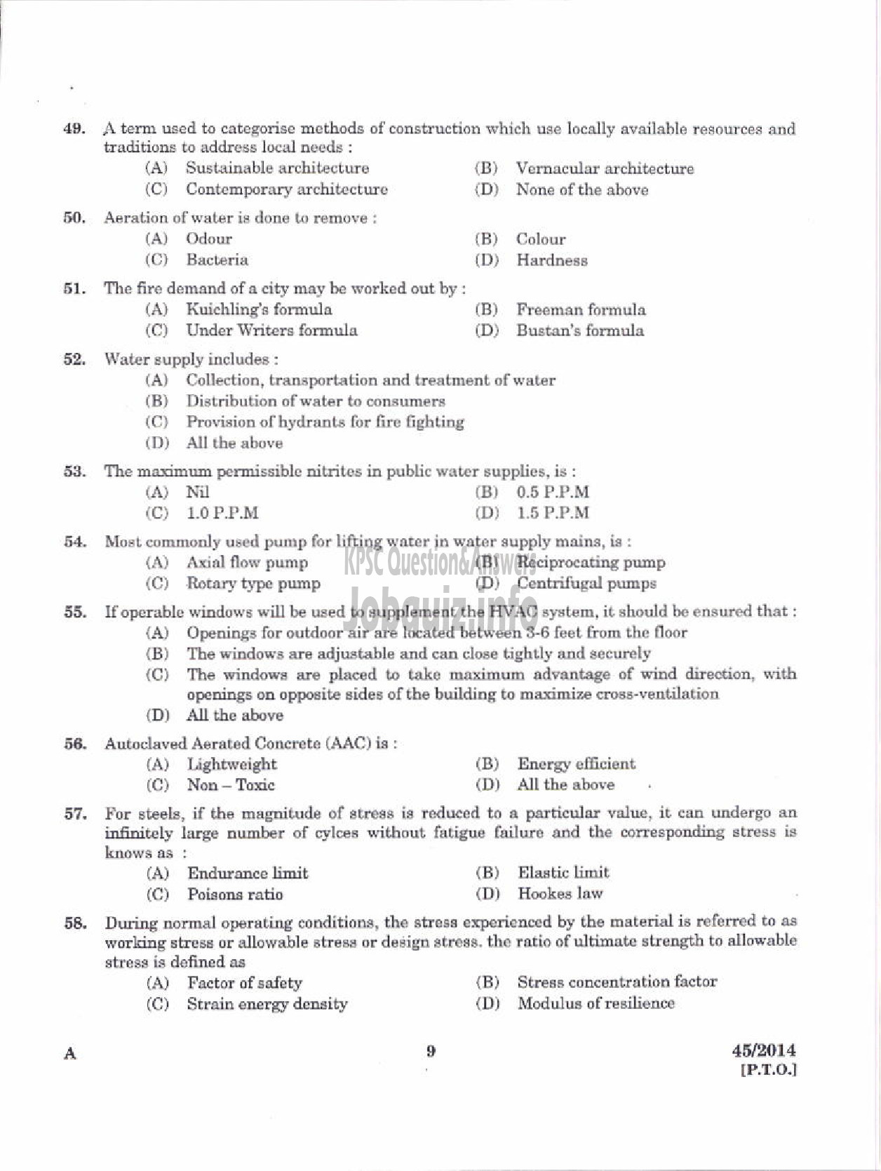 Kerala PSC Question Paper - ARCHITECTURAL HEAD DRAFTSMAN KERALA STATE HOUSING BOARD-7