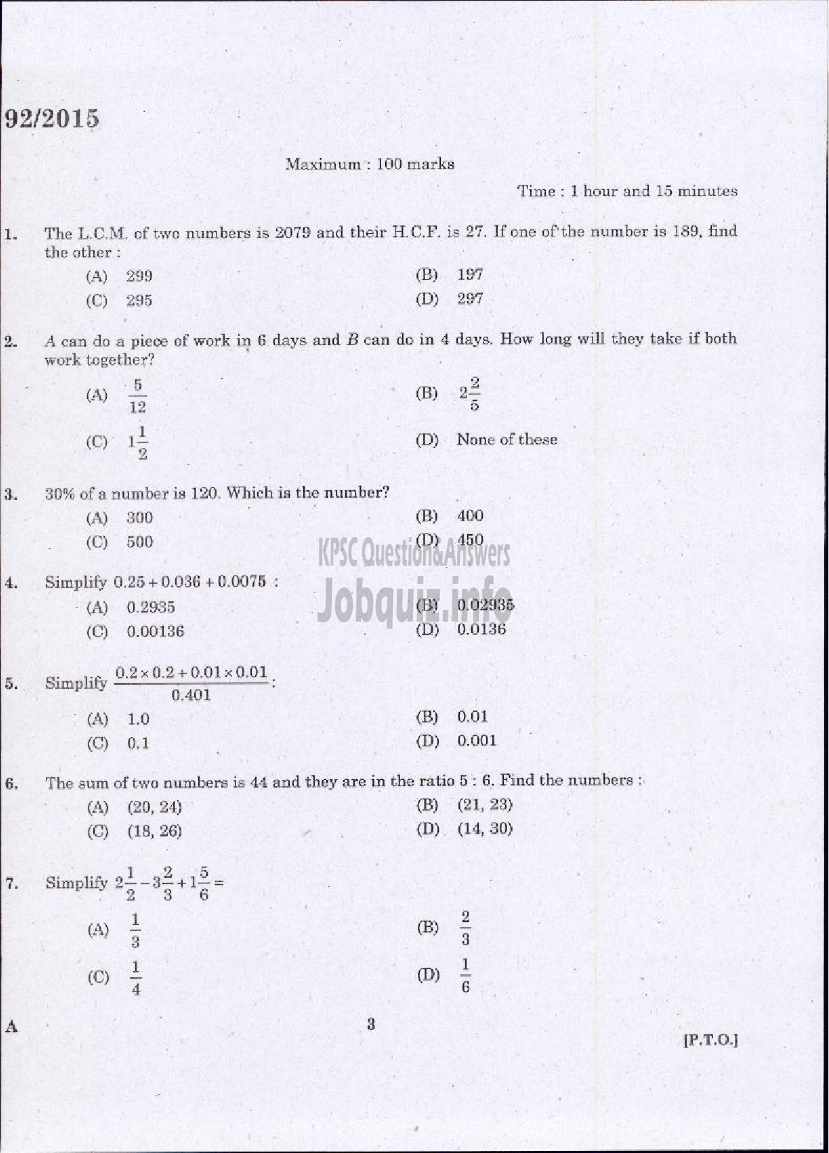 Kerala PSC Question Paper - ASSISTANT /AUDITOR DIRECT AND BY TRANSFER GOVT SECRETARIAT KPSC ADVOCATE GENERALS OFFICE-1
