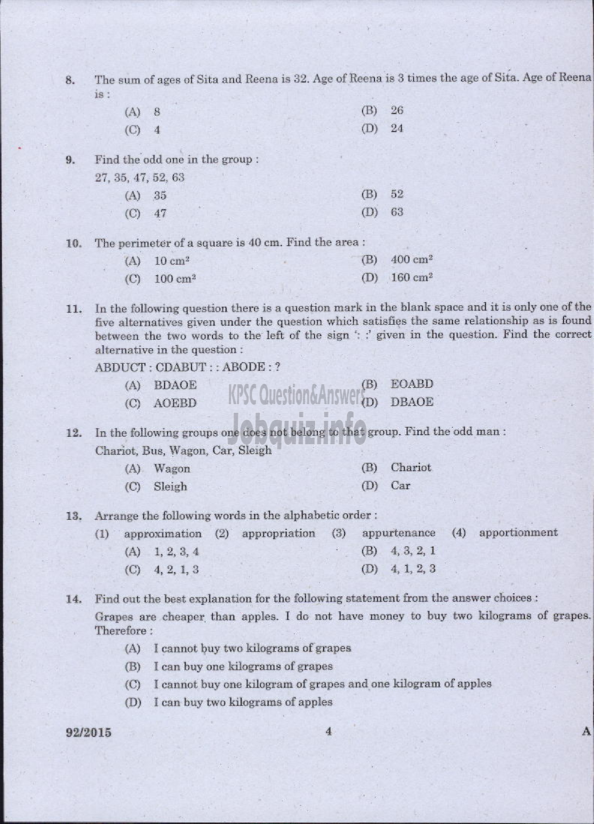 Kerala PSC Question Paper - ASSISTANT /AUDITOR DIRECT AND BY TRANSFER GOVT SECRETARIAT KPSC ADVOCATE GENERALS OFFICE-2