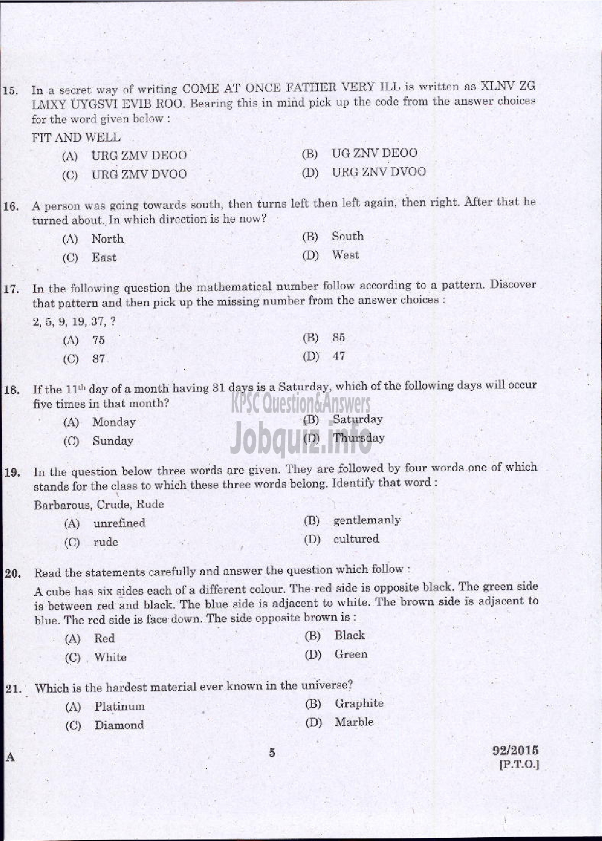 Kerala PSC Question Paper - ASSISTANT /AUDITOR DIRECT AND BY TRANSFER GOVT SECRETARIAT KPSC ADVOCATE GENERALS OFFICE-3