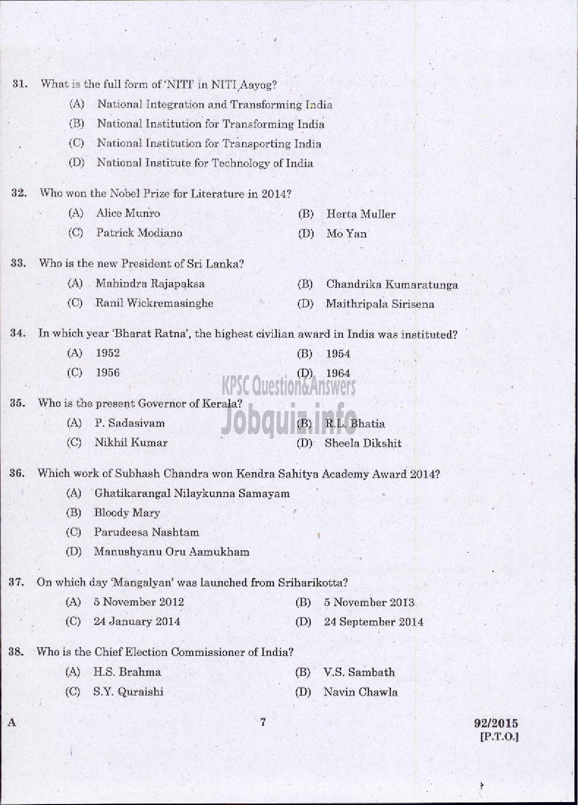 Kerala PSC Question Paper - ASSISTANT /AUDITOR DIRECT AND BY TRANSFER GOVT SECRETARIAT KPSC ADVOCATE GENERALS OFFICE-5