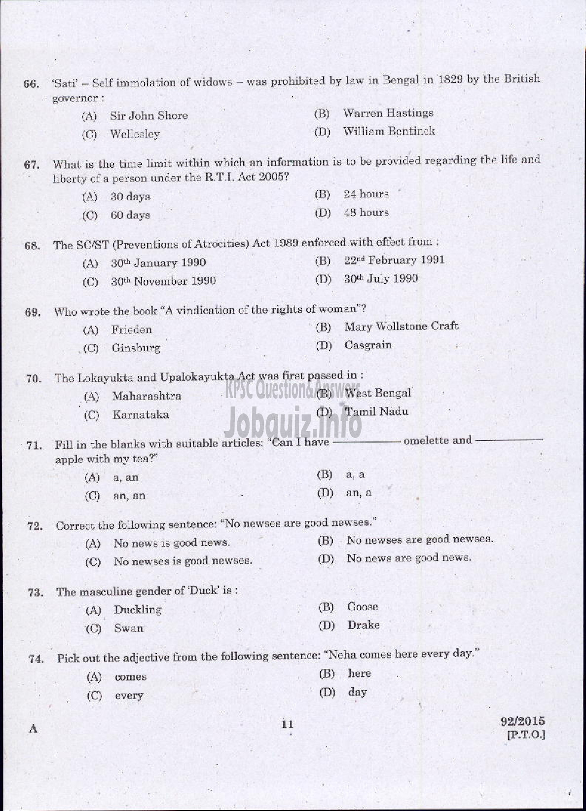 Kerala PSC Question Paper - ASSISTANT /AUDITOR DIRECT AND BY TRANSFER GOVT SECRETARIAT KPSC ADVOCATE GENERALS OFFICE-9
