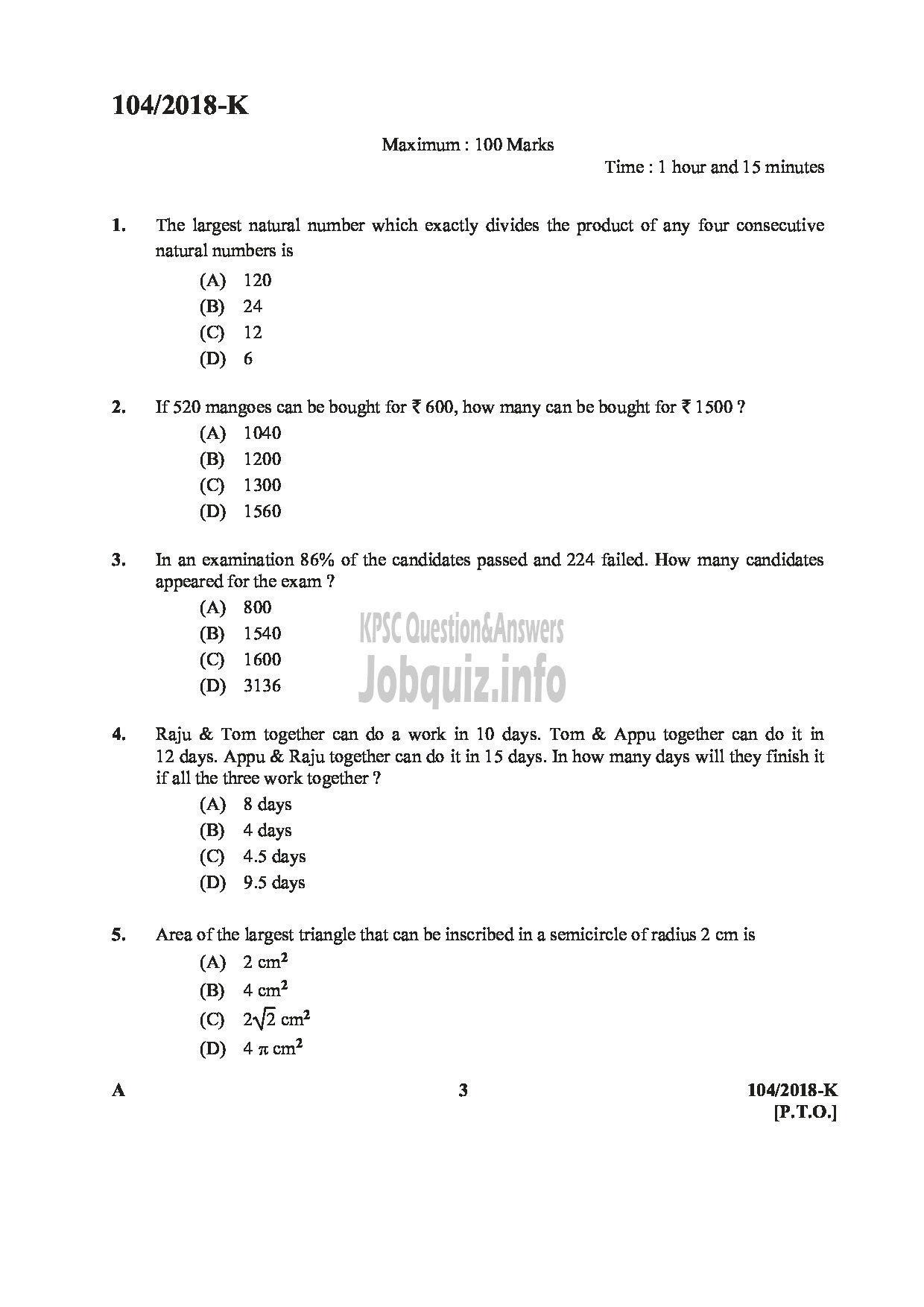 Kerala PSC Question Paper - ASSISTANT/AUDITOR GOVT SECRETARIAT/KPSC/KSAD ETC English/KANNADA-3