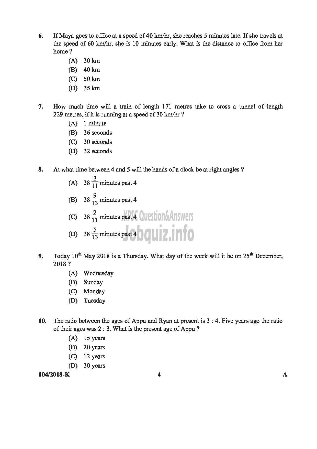 Kerala PSC Question Paper - ASSISTANT/AUDITOR GOVT SECRETARIAT/KPSC/KSAD ETC English/KANNADA-4