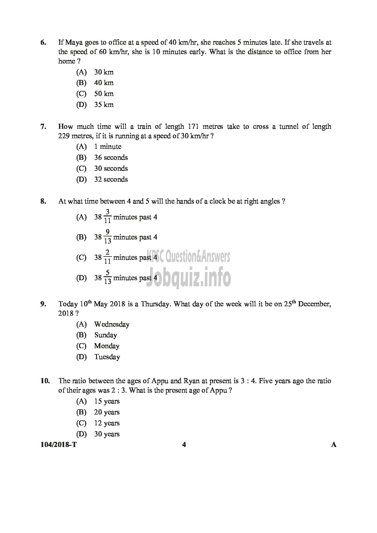 Kerala PSC Question Paper - ASSISTANT/AUDITOR GOVT SECRETARIAT/KPSC/KSAD ETC :English/Tamil -4