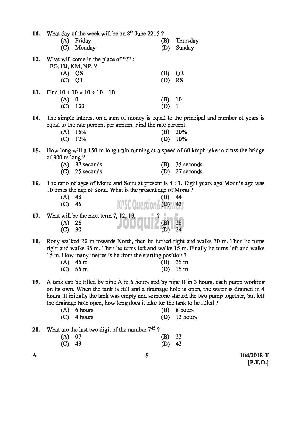 Kerala PSC Question Paper - ASSISTANT/AUDITOR GOVT SECRETARIAT/KPSC/KSAD ETC :English/Tamil -5