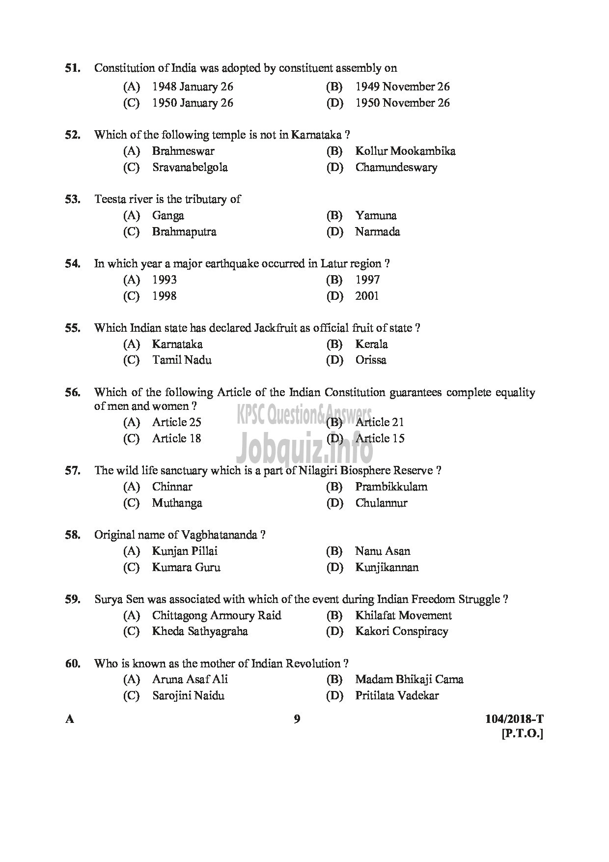 Kerala PSC Question Paper - ASSISTANT/AUDITOR GOVT SECRETARIAT/KPSC/KSAD ETC :English/Tamil -9