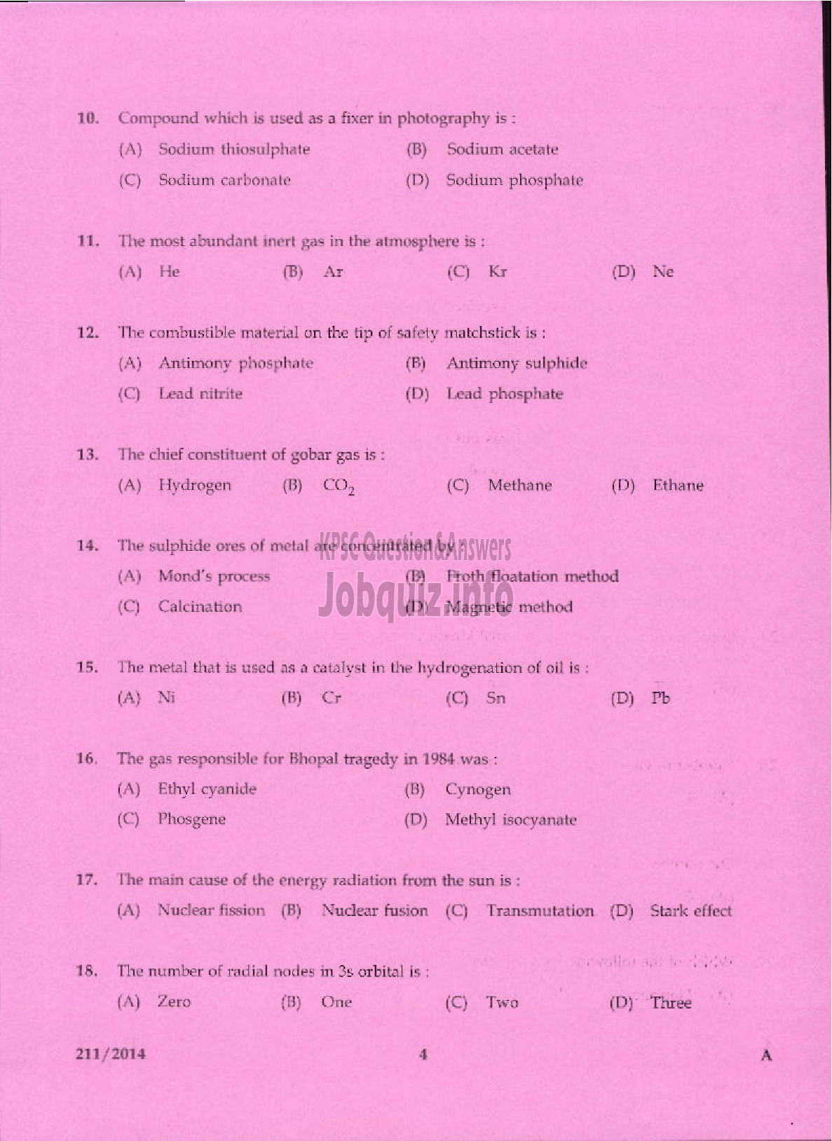Kerala PSC Question Paper - ASSISTANT CHEMIST TRAVANCORE TITANIUM PRODUCTS LIMITED-2