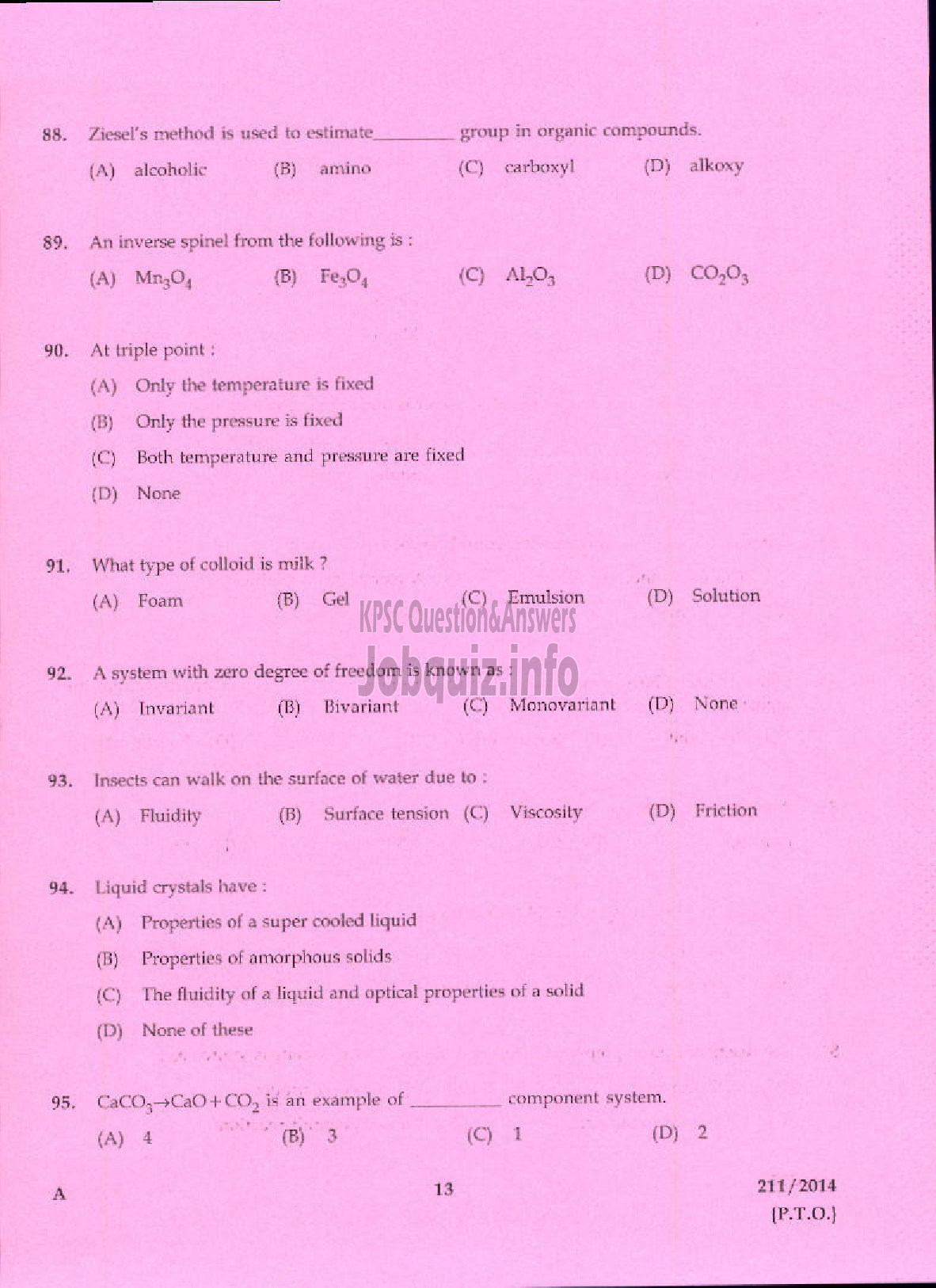 Kerala PSC Question Paper - ASSISTANT CHEMIST TRAVANCORE TITANIUM PRODUCTS LIMITED-11