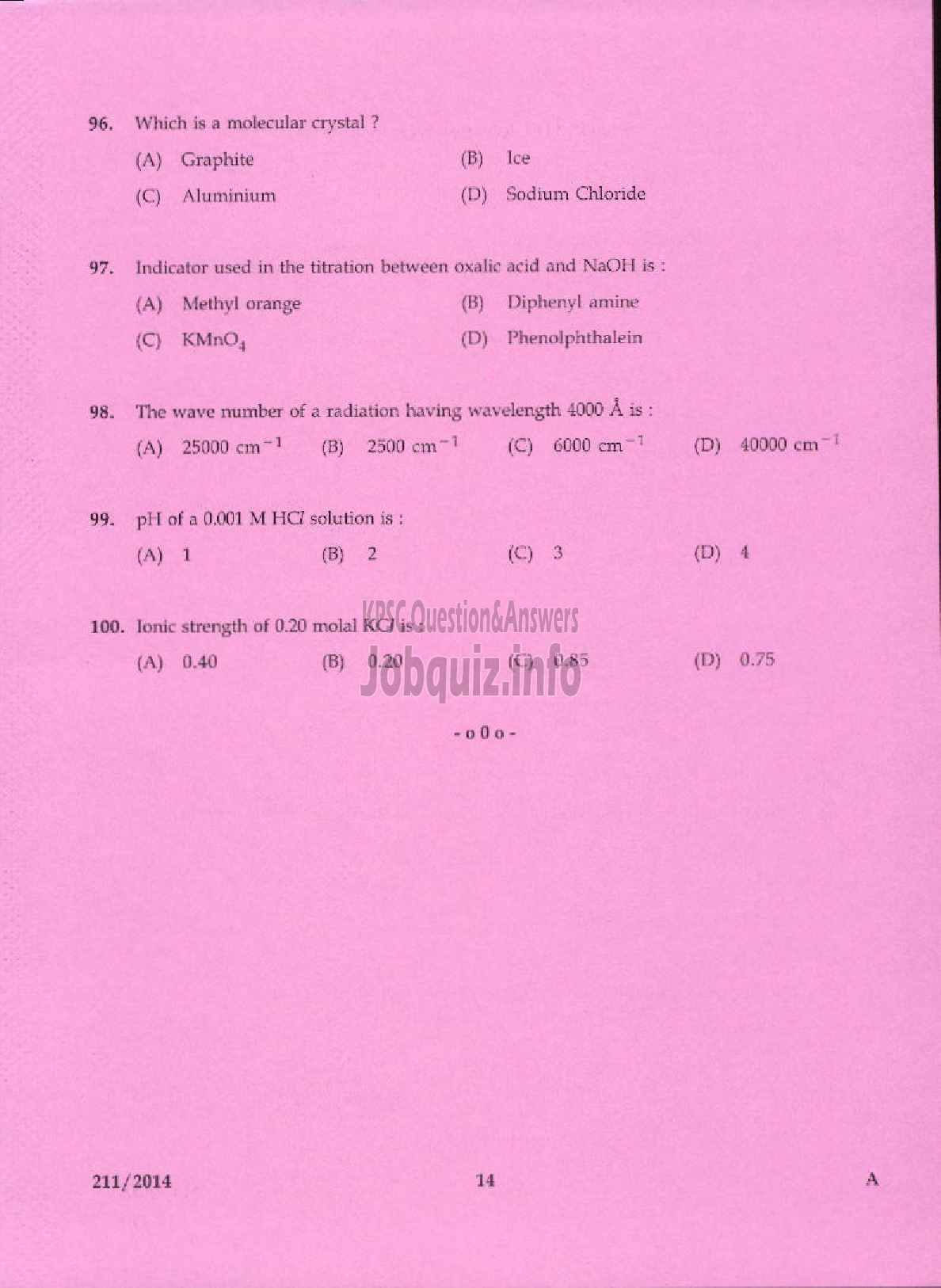 Kerala PSC Question Paper - ASSISTANT CHEMIST TRAVANCORE TITANIUM PRODUCTS LIMITED-12