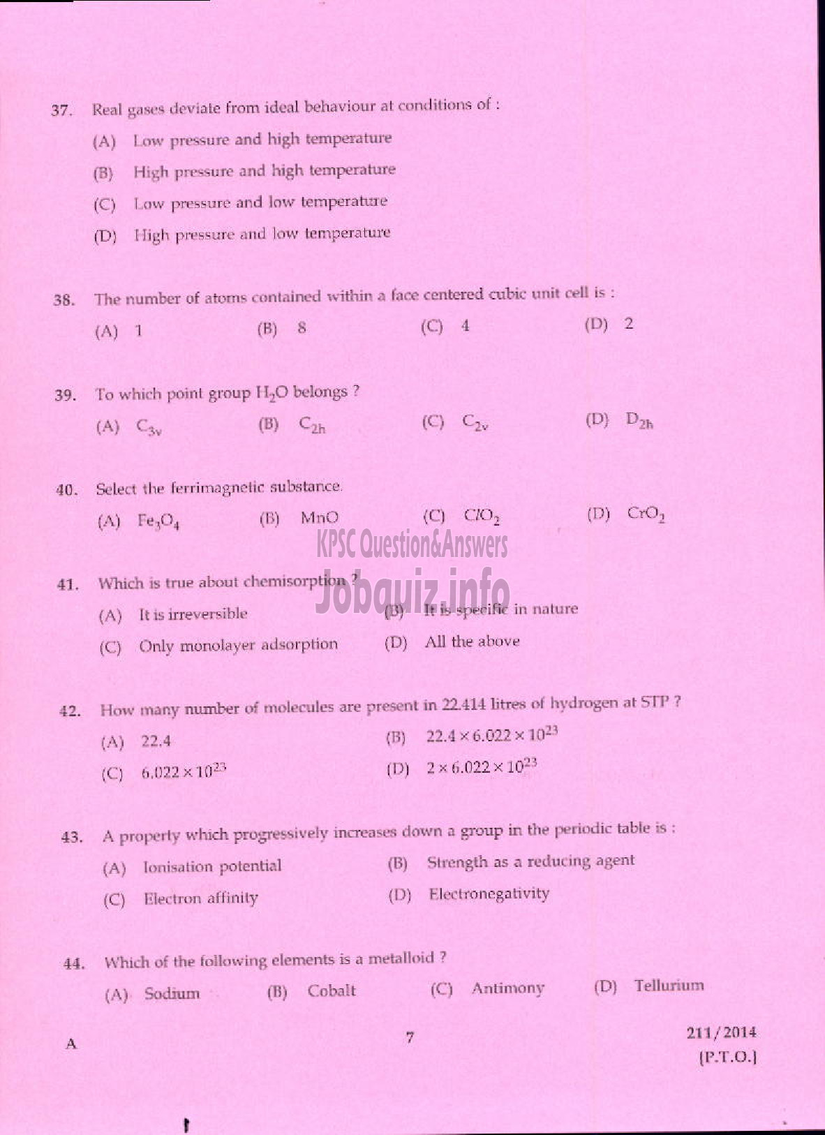 Kerala PSC Question Paper - ASSISTANT CHEMIST TRAVANCORE TITANIUM PRODUCTS LIMITED-5