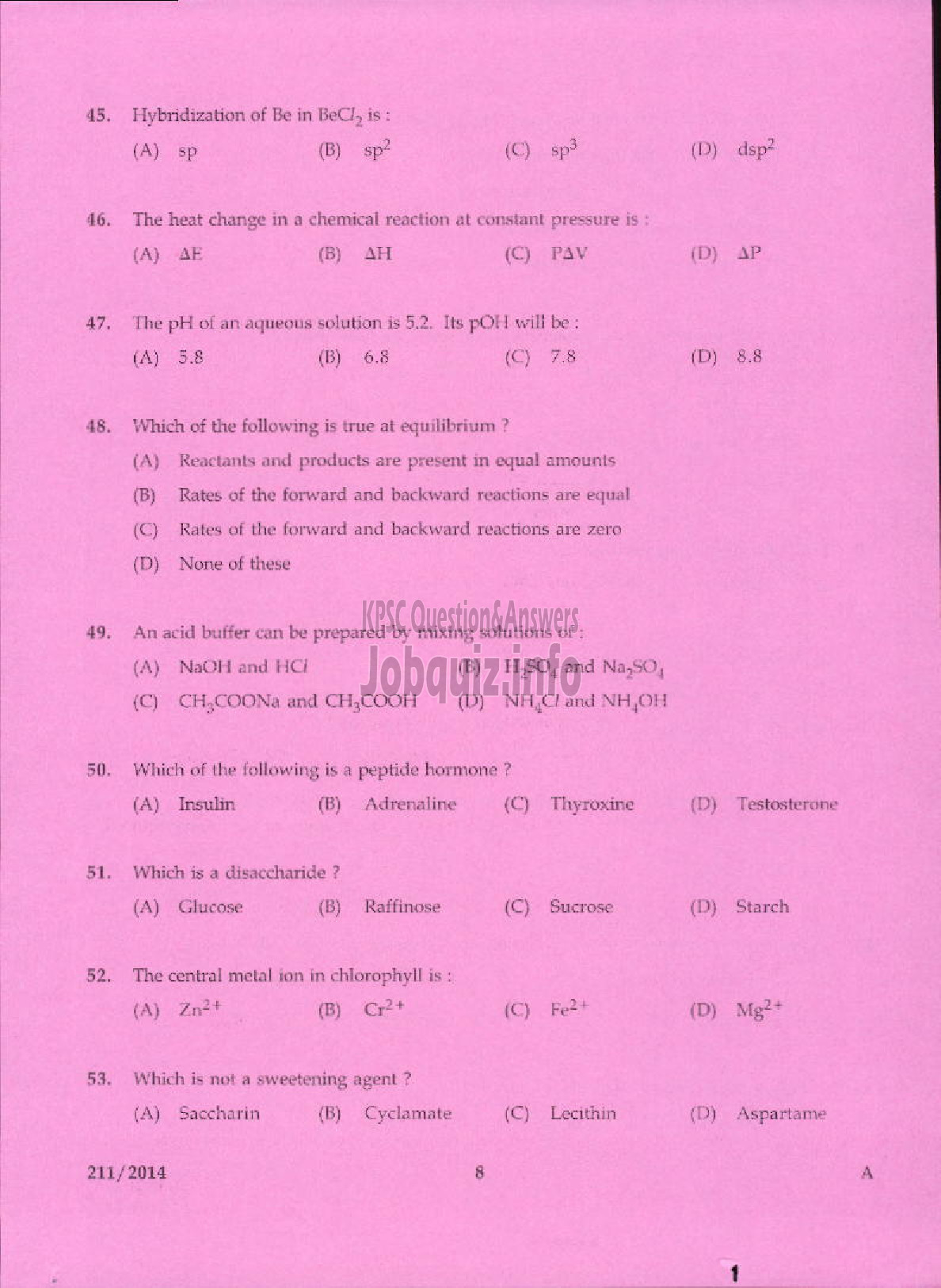 Kerala PSC Question Paper - ASSISTANT CHEMIST TRAVANCORE TITANIUM PRODUCTS LIMITED-6