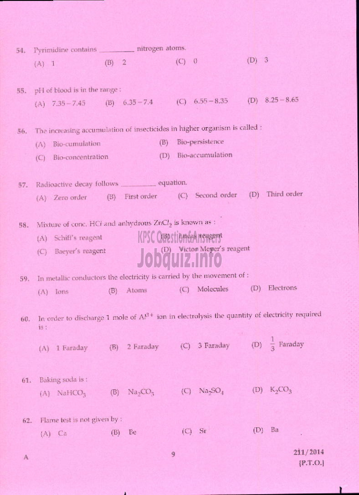 Kerala PSC Question Paper - ASSISTANT CHEMIST TRAVANCORE TITANIUM PRODUCTS LIMITED-7