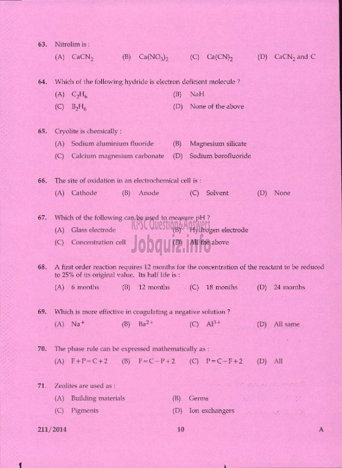 Kerala PSC Question Paper - ASSISTANT CHEMIST TRAVANCORE TITANIUM PRODUCTS LIMITED-8