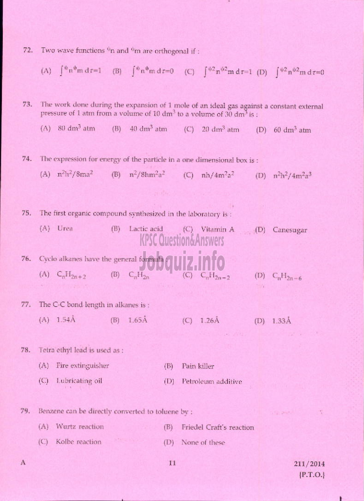 Kerala PSC Question Paper - ASSISTANT CHEMIST TRAVANCORE TITANIUM PRODUCTS LIMITED-9