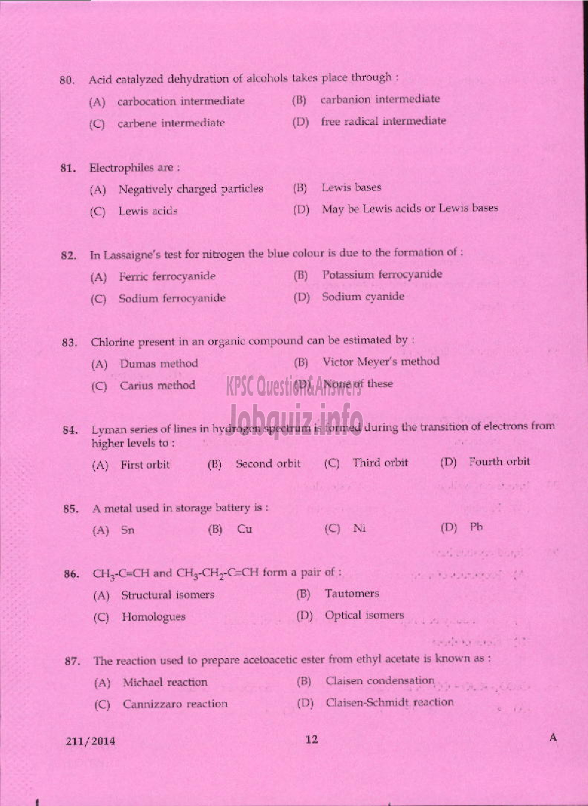 Kerala PSC Question Paper - ASSISTANT CHEMIST TRAVANCORE TITANIUM PRODUCTS LIMITED-10