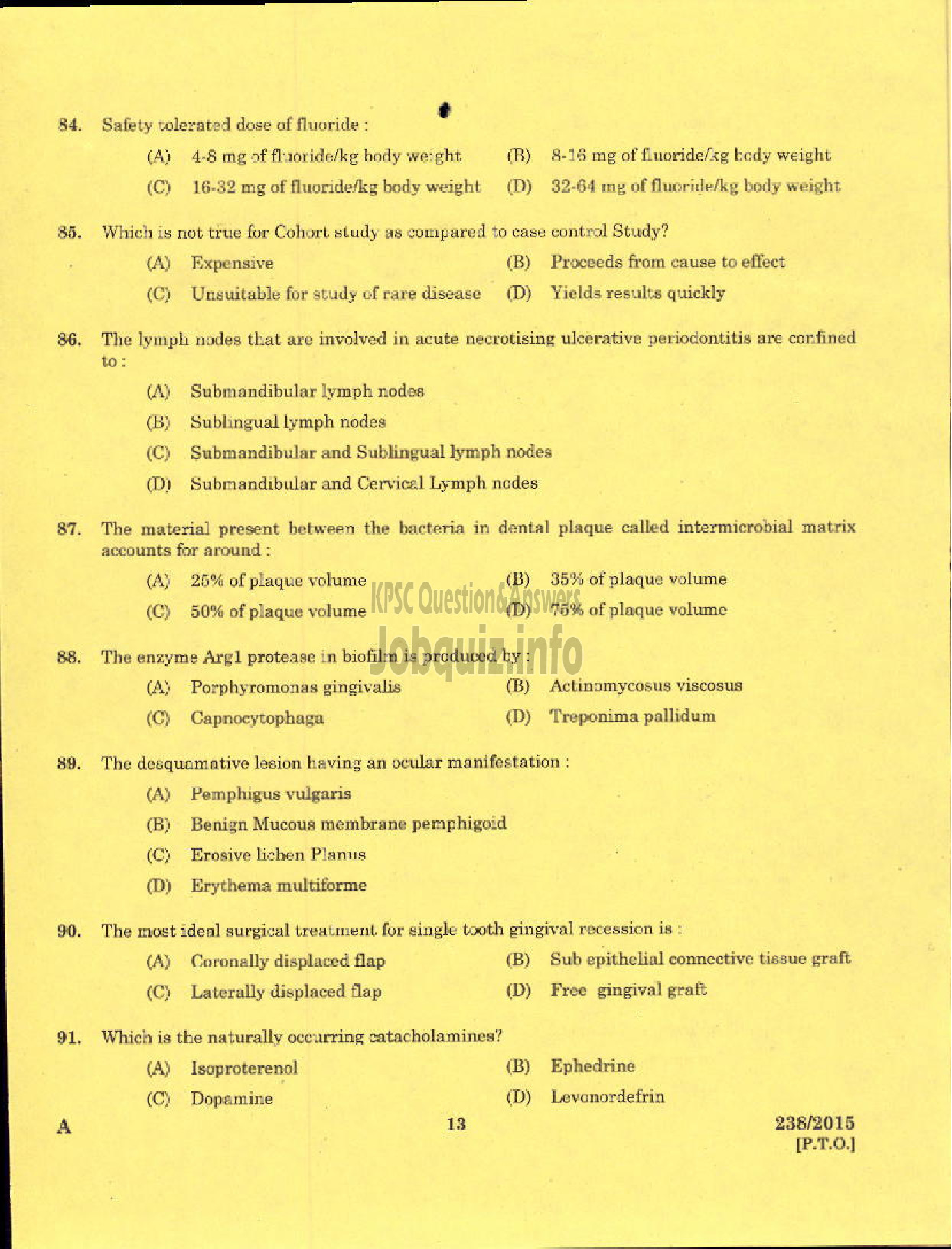 Kerala PSC Question Paper - ASSISTANT DENTAL SURGEON HEALTH SERVICES-11