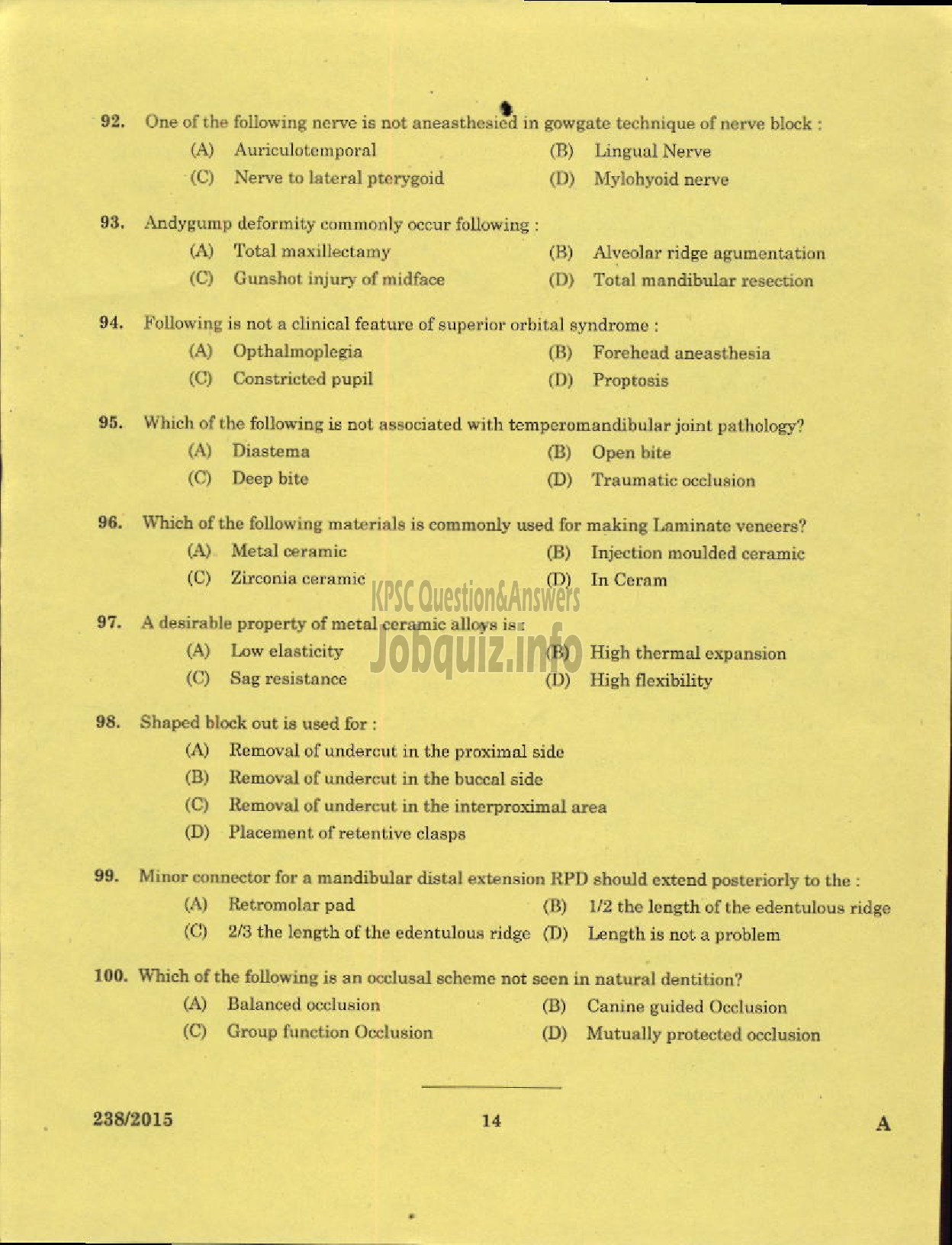 Kerala PSC Question Paper - ASSISTANT DENTAL SURGEON HEALTH SERVICES-12