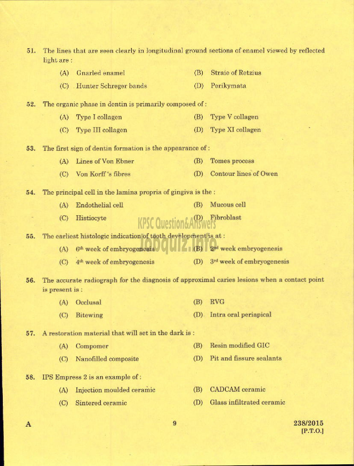 Kerala PSC Question Paper - ASSISTANT DENTAL SURGEON HEALTH SERVICES-7