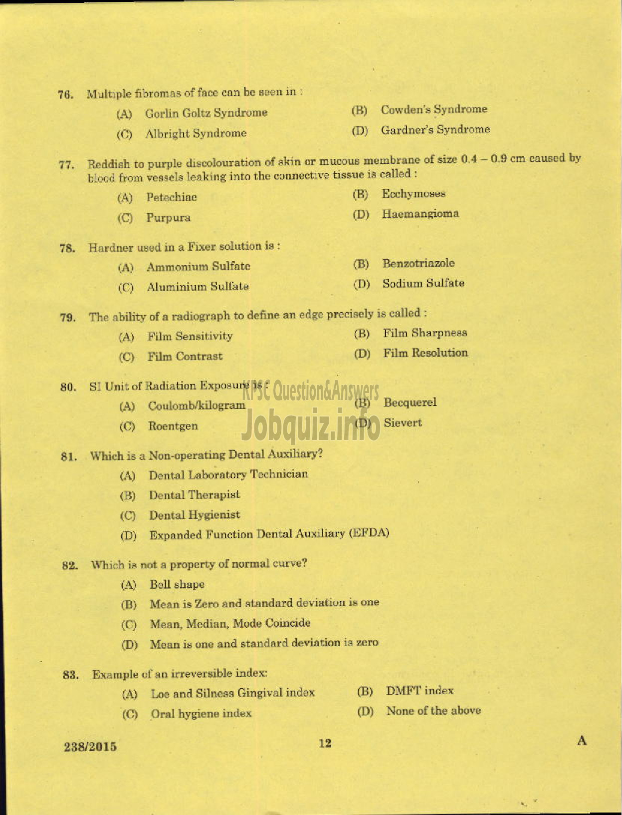 Kerala PSC Question Paper - ASSISTANT DENTAL SURGEON HEALTH SERVICES-10