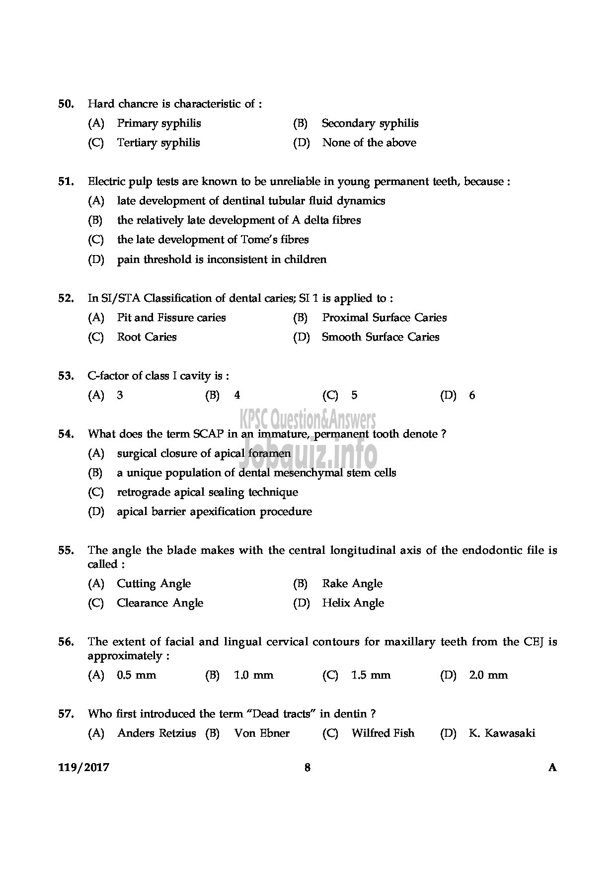 Kerala PSC Question Paper - ASSISTANT DENTAL SURGEON HEALTH SERVICES-8