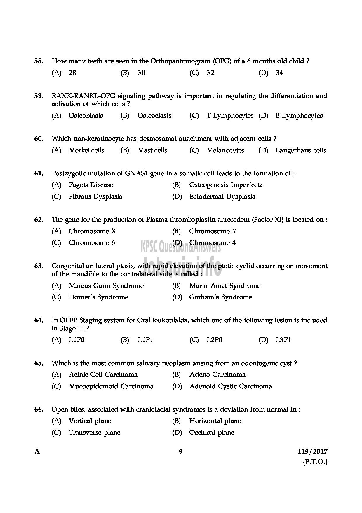 Kerala PSC Question Paper - ASSISTANT DENTAL SURGEON HEALTH SERVICES-9