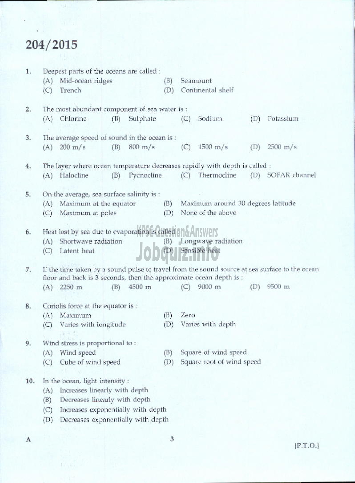 Kerala PSC Question Paper - ASSISTANT DIRECTOR OF FISHERIES ZONAL FISHERIES-1