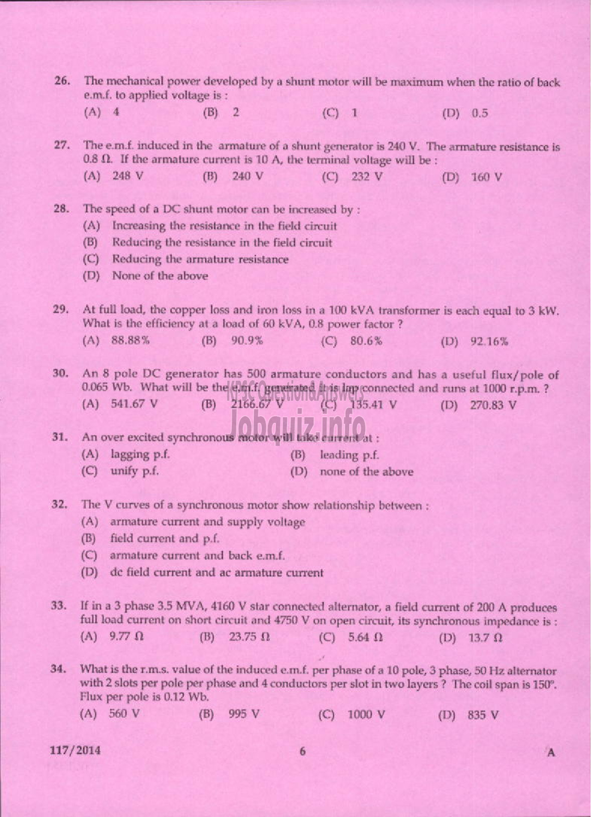 Kerala PSC Question Paper - ASSISTANT ELECTRICAL INSPECTOR KERALA ELECTRICAL INSPECTORATE-4